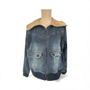 Paris Blues Outerwear Denim Bomber Trucker Jacket with a faux fur collar.